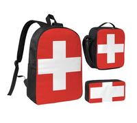 Swiss Flag 17 Inch Backpack Lunch Bag Pencil Case Set, Cute Print, Durable Oxford Cloth.