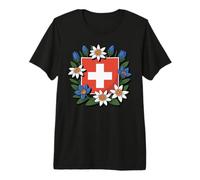 Swiss Flag Edelweiss Gentian Alpine Hiker Design Premium T-Shirt