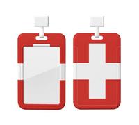 Swiss Flag ID Badge Holder with Lanyard-Vertical Card Protector Clear ABS Hard Shell, Retractable Reel for Work Office