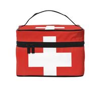 Swiss Flag Inspired Cosmetic Organizer - Spacious Travel Makeup Case with Compartments for Gym, Camping, or Trips