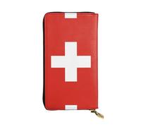 Swiss Flag Long leather wallet, portable credit card holder, zippered coin purse, and ID compartment