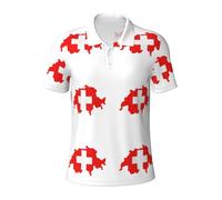 Swiss Flag Map Mens Cotton Polo Shirts Short Sleeve Casual Summer Shirts Classic Collared Golf Shirt Black