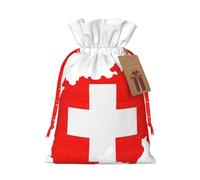 Swiss Flag Map Print Christmas Drawstring Gift Bag, Burlap Favor Pouch For Birthday And Holiday Celebrations-S Size
