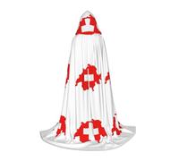 Swiss Flag Map Print Hooded Robe Adult Wizard Robes Monk Priest Cloak Halloween Cosplay Knight Hood Cape, Black, S