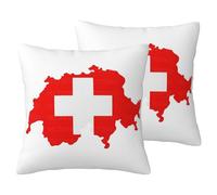 Swiss Flag Map Print Pack Of 2 Fall Couch Throw Pillow Covers, Decorative Cushion Pillow Covers,For Living Room