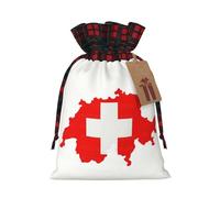 Swiss Flag Map Print Plaid Burlap Bag With Drawstring Christmas Burlap Pouches For Birthday Party Favors Gift