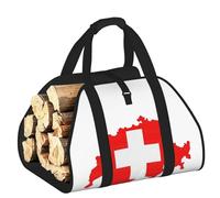 Swiss Flag Map Printed Firewood Log Carrier, Large Tote Bag with Reinforced Handles for Camping Fireplace Home