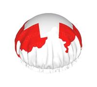Swiss Flag Map Printed Large Shower Cap, Double Layer Hair Protector For Facial Care, Reusable Hair Wrap
