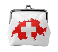 Swiss Flag Map Printed Microfiber PU Leather Wallet Kiss Lock Mini Pouch for Lipstick Key Change Organization
