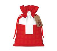 Swiss Flag Print Christmas Drawstring Holiday Candy Bag Xmas Sacks Reusable Wrapping Bags Party Favor