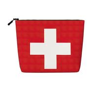 Swiss Flag Print Cosmetic Bag for Women,Faux Linen Makeup Bag Large Capacity,Perfect for Travel Daily Use