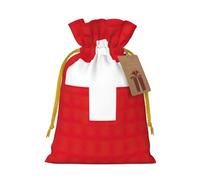Swiss Flag Print Drawstring Pouches For Gifts,Reusable Fabric Gift Bags,For Holiday And Party Presents