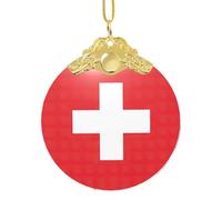 Swiss Flag print Golden Glass Round Pendant - fit for holiday decoration, home and office decor