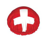 Swiss Flag Print Large Size Waterproof Shower Cap For Women And Men Reusable Lightweight Soft Hat