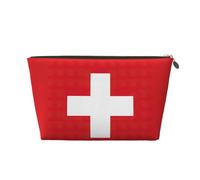 Swiss Flag Print Makeup Bag for Women Waterproof Leather Travel Toiletry Bag for Toiletries Cosmetic Bag