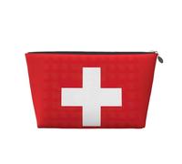 Swiss Flag Print Makeup Bag for Women Waterproof Leather Travel Toiletry Bag for Toiletries Cosmetic Bag