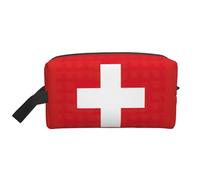 Swiss Flag Print Portable Travel Toiletry Storage Bag Large Capacity 600D Polyester Cosmetic Storage Bag