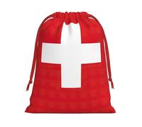 Swiss Flag Print Santa Sack Drawstring Bags For Presents, Reusable Plush Holiday Fabric Gift Bags- L Size