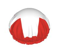 Swiss Flag Print Shower Cap - Double Layer Breathable, Adjustable Elastic Strap, Durable Hotel Travel Essentials