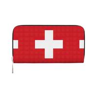 Swiss Flag Print Spacious Trendy Leather Hand Wallet Women Wallet Clutch for Casual and Travel Use, Black, One Size, Art