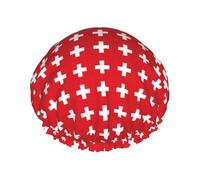 Swiss Flag Print women Shower Caps Bath Cap Reusable Waterproof Double Layers Hair Cap Comfort