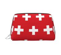 Swiss Flag Printed Zippered Toiletry Bag, Wide Open Storage Case for Personal Care Items and Cosmetics