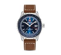 Swiss Military Hanowa For Men Afterburn Gmt Watch, With Brown Genuine Leather Pro Strap 44 MM Blue, Contemporary