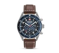 Swiss Military Hanowa Greyhound Chrono Men's Watch 43 mm Diameter with Leather Strap or Metal Strap and Sapphire Glass, Blue / leather strap, Strap.