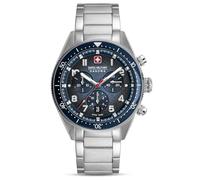 Swiss Military Hanowa Greyhound Chrono Men's Watch Diameter 43 mm with Leather Strap or Metal Strap and Sapphire Glass, Blue / Metal Strap, Bracelet