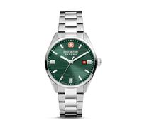 Swiss Military Silver Stainless Steel Bracelet Watch with Olive Dial