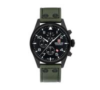Swiss Military Hanowa Men's Chronograph Watch Leather Strap Green Black 44mm Men's Watch Chronograph Wristwatch