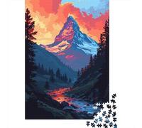 Swiss Mountain Pixel Art Travel Puzzle 1000 Pieces, Alpine Village Landscape, Thick Cardboard Pieces, Screen-Free Fun for Families, Travel Gift, 38x26cm/1000pcs