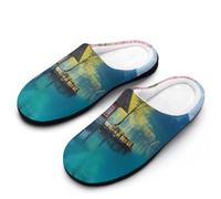 Swiss Mountains Lake Cherry Flowers Women's Slippers Cotton Warm House Shoes with Rubber Anti-Slip Sole Slip On for Home Outdoor 9-10(40-41)