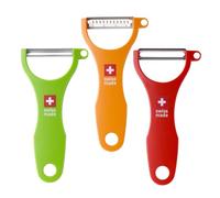 Swiss Peeler Vegetable & Potato Peelers for Kitchen, Swiss Made Ergonomic Kitchen Peelers for Effortless Prep - Pack of 3 (Green + Orange + Red)
