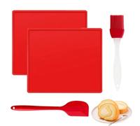 Swiss Roll Baking Tray, 2PCS Swiss Roll Tin, Swiss Roll Cake Mat Silicone Baking Mat with Spatula Oil Brush for Cooking Baking Bread Cookies(Red)