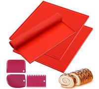 Swiss Roll Cake Mat, 3 PCS Swiss Roll Tin, Silicone Baking Mat Comes with Three Scrapers,Silicone Baking Tray - Non-Stick Coating, Non-Slip, for Cooking, Baking, Bread, Biscuits