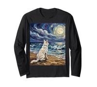 Swiss Shepherd Starry Night White GSD at The Beach Artwork Long Sleeve T-Shirt