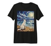 Swiss Shepherd Starry Night White GSD at The Beach Artwork Premium T-Shirt