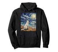 Swiss Shepherd Starry Night White GSD at the Beach Artwork Pullover Hoodie