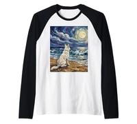 Swiss Shepherd Starry Night White GSD at The Beach Artwork Raglan Baseball Tee