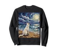 Swiss Shepherd Starry Night White GSD at the Beach Artwork Sweatshirt