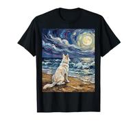 Swiss Shepherd Starry Night White GSD at The Beach Artwork T-Shirt