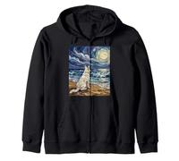 Swiss Shepherd Starry Night White GSD at the Beach Artwork Zip Hoodie