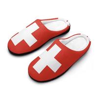Swiss Switzerland Flag Slippers Women Winter Warm Cotton Hotel Slippers Anti-Slip Indoor Slip-Ons House Shoes 9-10(40-41)