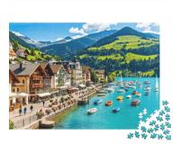 Swiss Village Jigsaw Puzzles 1000 Pieces Recycled Material Alpine Scenery Puzzles for Elderly Relieve Senile Dementia Fun Family Game Activity Home 38x26cm/1000pcs