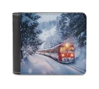 Swiss Winter Snowy Train Bi-fold Men's Wallets with 6 Card Slots Slim Travel Purse Leather Money Clip