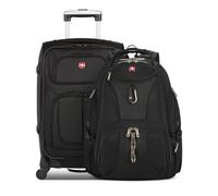 SwissGear Sion 2-Piece Travel Set, Softside Expandable 21" Carry-On Spinner Bundled with 1900 ScanSmart 17" Laptop Backpack with RFID Blocking & Tech Organization, Black