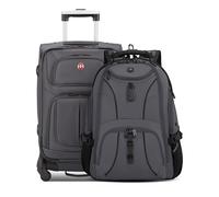 SwissGear Sion 2-Piece Travel Set, Softside Expandable 21" Carry-On Spinner Bundled with 1900 ScanSmart 17" Laptop Backpack with RFID Blocking & Tech Organization, Dark Grey