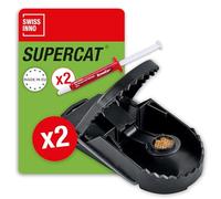 SWISSINNO Large Rat Trap SuperCat - Rat Traps That Kill Instantly - Reusable catcher with peanut butter bait - Indoor and outdoor use - Strong, hygienic and ready to use - 2 Units + 2 Bait syringes