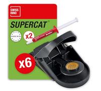 SWISSINNO Mouse Trap SuperCat - Mousetrap Indoor/Outdoor Use - Patented Solution - Efficient + Reusable mousetrap with peanut butter bait - Instant catch and kill - 6 Traps + 2 Bait syringes